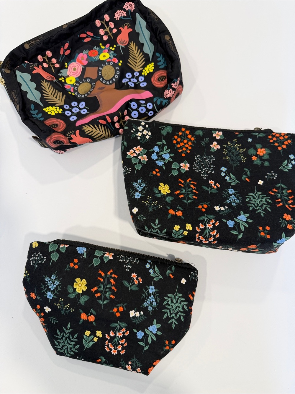 Rifle Paper Co. Black Floral Trio Cosmetic Pouches